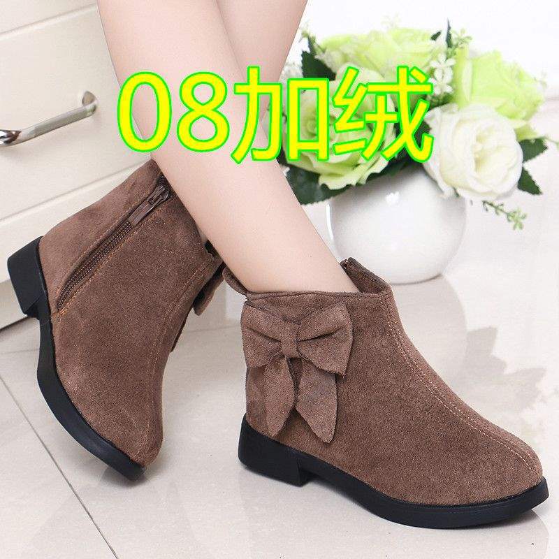 2025 girls autumn and winter retro shoes single boots princess shoes Korean version low tube velvet boots medium and older children cotton shoes s