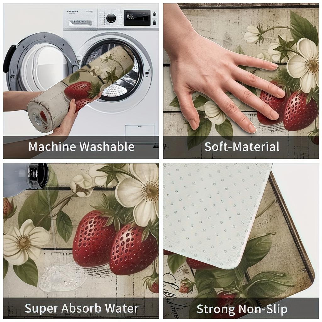 1Pcs Anti Fatigue Kitchen Rug  Strawberry Waterproof Non-Slip Thick Cushioned Kitchen Mat Heavy Duty Comfort Standing Mat for Kitchen