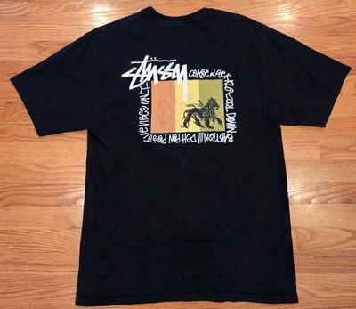 Stussy Rasta T-shirt Taglia L Double Sided Nera Positive Vibes Only Leone T-shirt Unisex