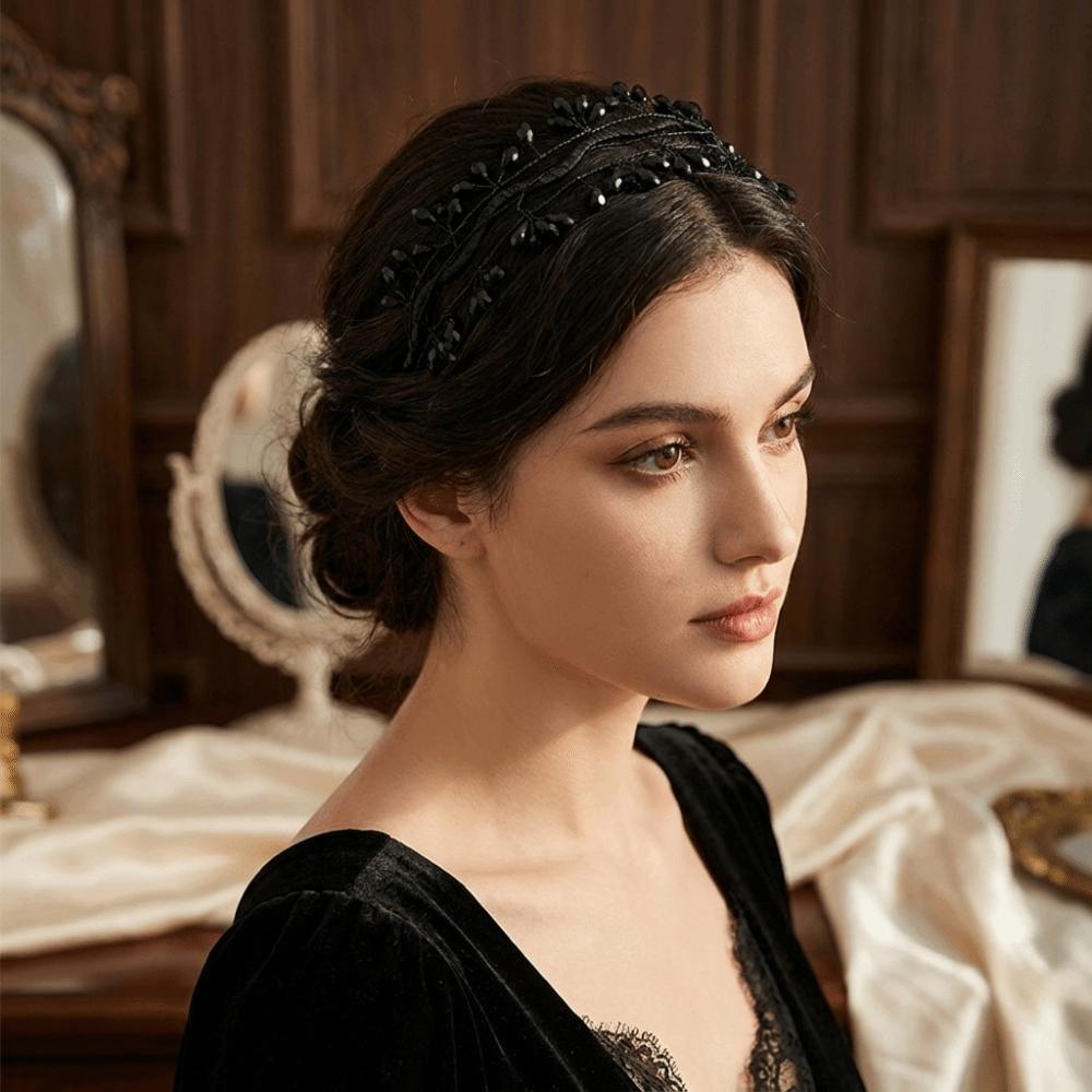 Woven Wire Hair Hoop Elegant Headpiece Super Temperament Crystal Leaf Branch Headband Formal Prom