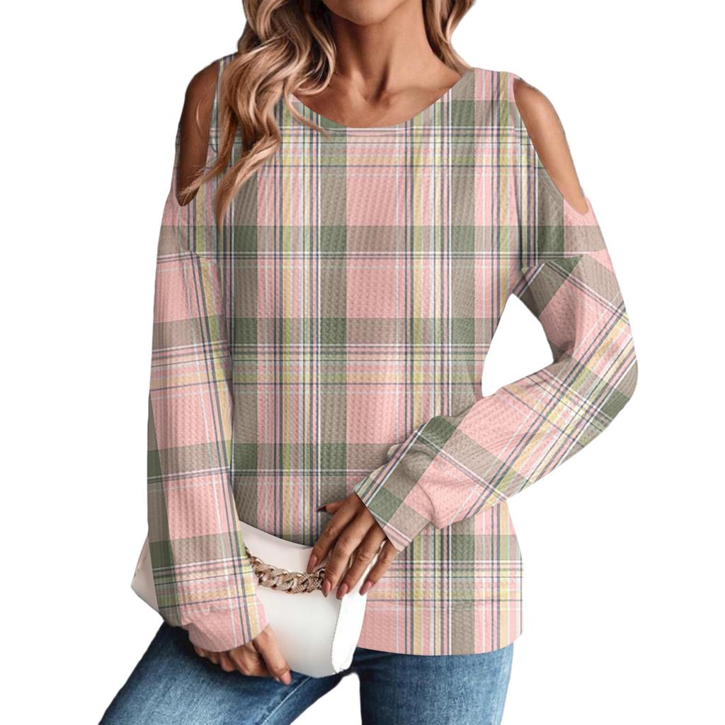 Women's Winter Oversized T-Shirt Fashionable Off-the-Shoulder Round Neck Vintage Floral Print Pullover Long-Sleeved Top