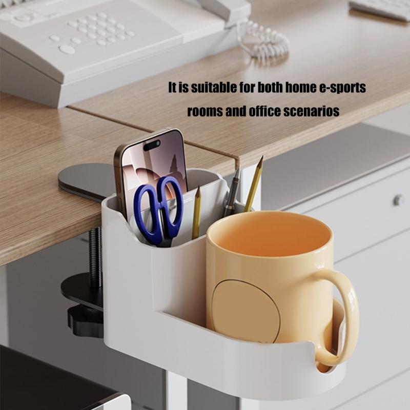 Desktop Phone Stand With Beverage Holder Modern Nonslip Base Desktop Organiser Workspaces Storage Solution