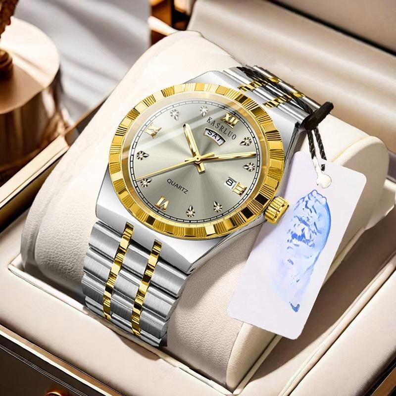 Men's Watch Stainless Steel Waterproof Non-Mechanical Luminous Calendar Steel Strap Watch
