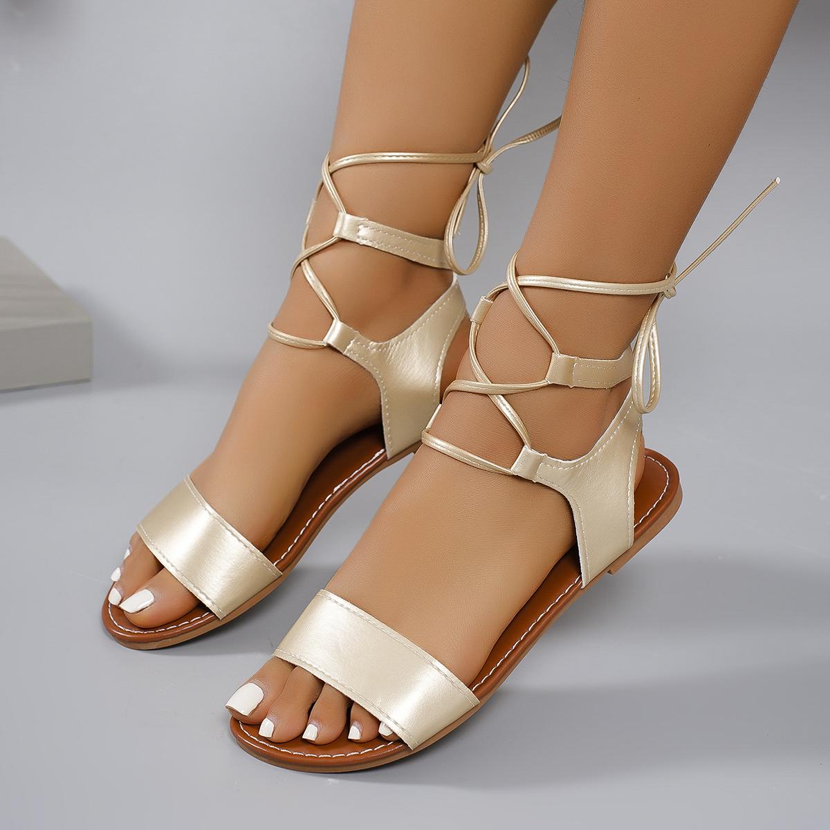 

Мода 2024 Лето Новые Шнуровка Мода Уличные Квадратный Носок Сексуальные Сандалии для Женщин Мода Все-сочетаемые Перекрестная Шнуровка Однотонные Женские Сандалии 36 золотой