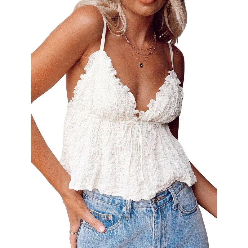 European and American Drawstring Lace Top Fashion Sling Lace-Collared Blouse Women