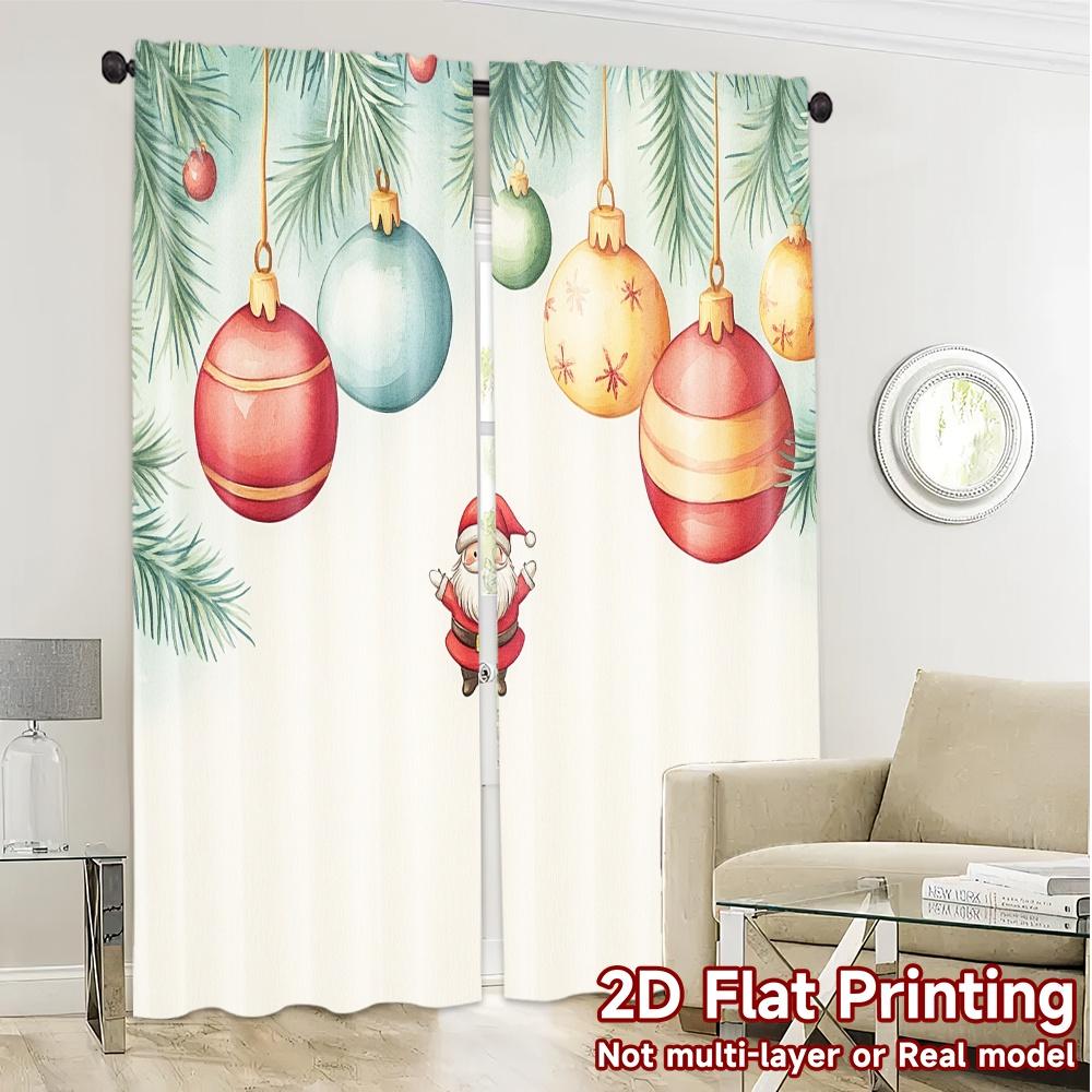 2pcs,Curtains Christmas Ornaments Santa Claus Watercolor (3) Modern Curtains Polyester Easy Install Curtains Gifts Perfect for