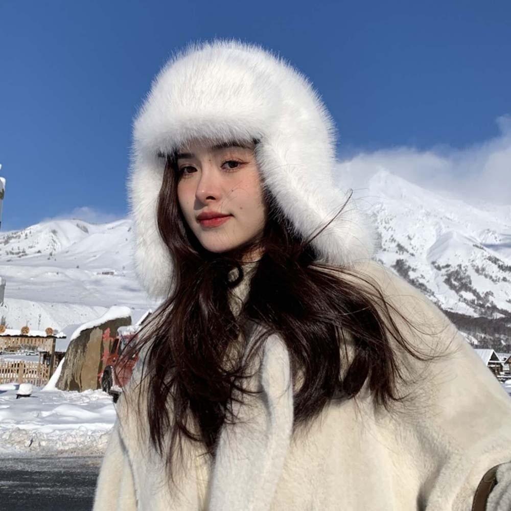 Warmer Men Women Pilot Hat Solid Color Ear Protection Hat Lamb Fur Cap Faux Fur Pilot Cap  Men