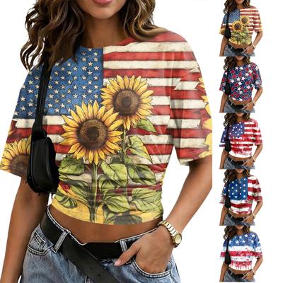 Women's Crew Neck Pullover Short Sleeve T-Shirt Loose Fit Casual Top with Printed Pattern and Relaxed Silhouette for Everyday Wear
