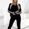 women's Striped Long Sleeve Bomber Jacket Cami Top Jogger Pants 3 Piece Tracksuit Outfit Set