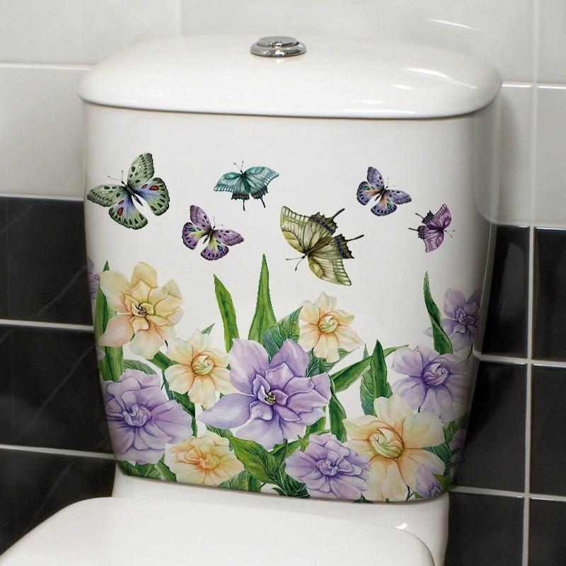 Bathroom Toilet Seat Sticker Self-Adhesive Floral Butterfly Decals Toilet Stickers For Cistern Bathroom Wc Restroom Decor