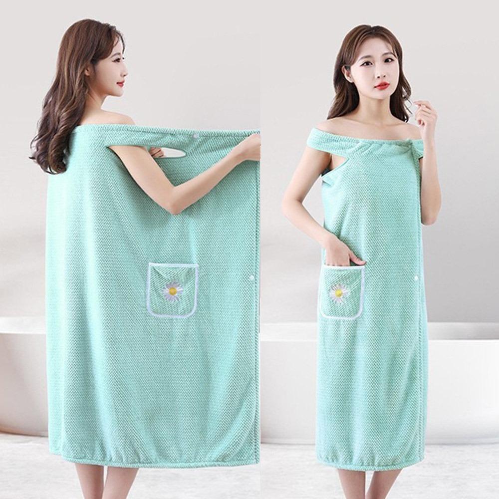 

Washable Bath Towel Polyester Dry Hair Skirt New Wearable Wrap Towel Household зелений