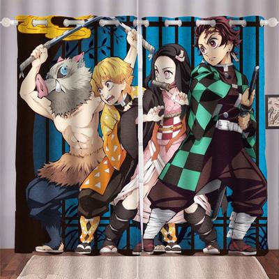 Demon Slayer Cartoon Anime Dustproof Balcony Screen Curtains For Living Room Bedroom Blackout Curtains Polyester Home