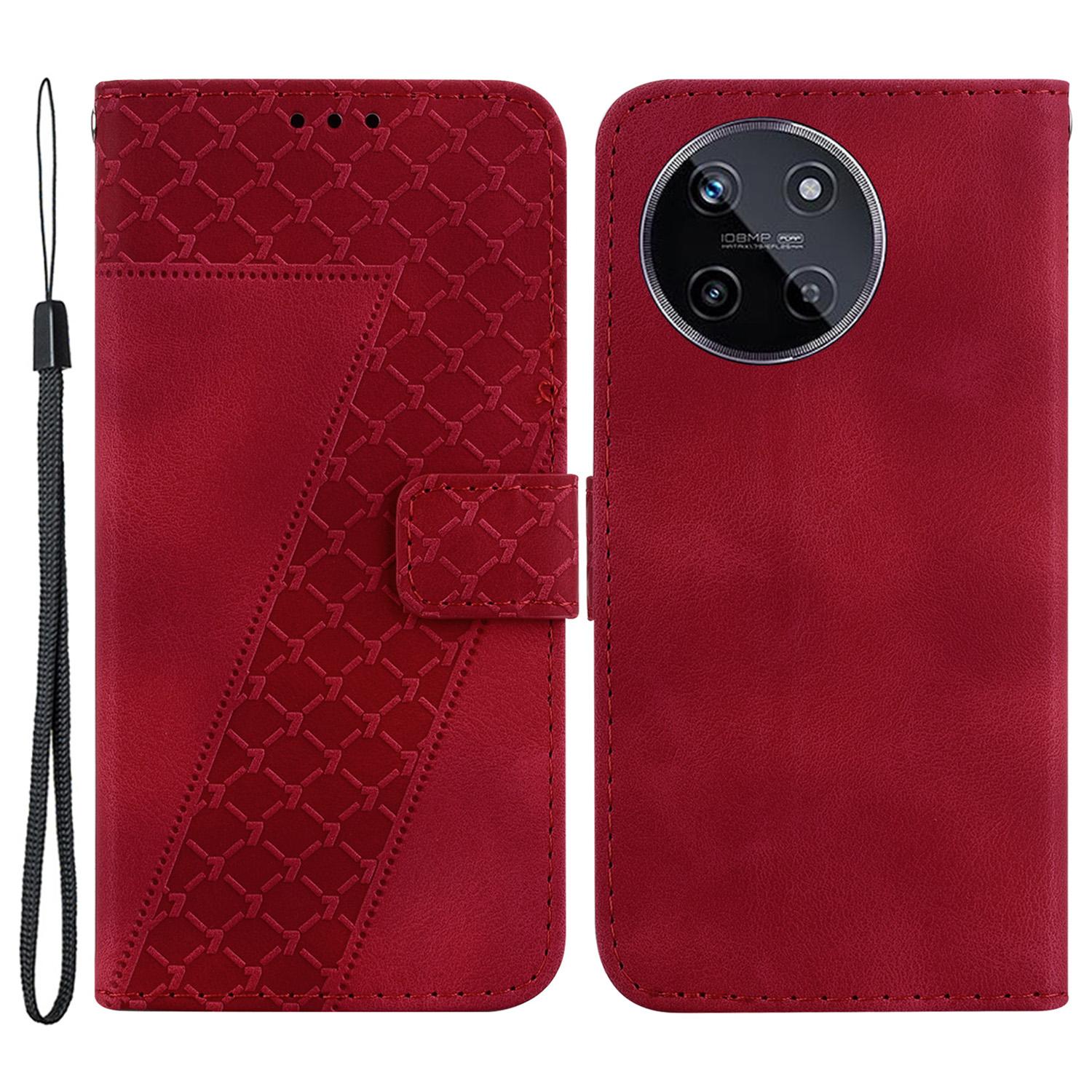 

Для Realme 11 4G (159,9x73,3x7,95 мм) Кожаный чехол-кошелек с узором в виде 7-угольника Red