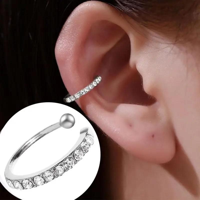 Korean Crystal Clip Earrings For Women Zircon Earing Without Hole Jewelry Fake Earrings Single Ear Bone Clip Earings Ear Cuffs