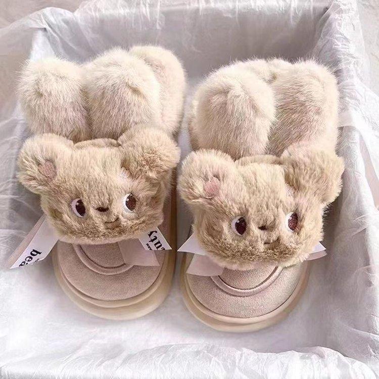 Cute bear velvet warm snow boots winter new wear plush cotton shoes