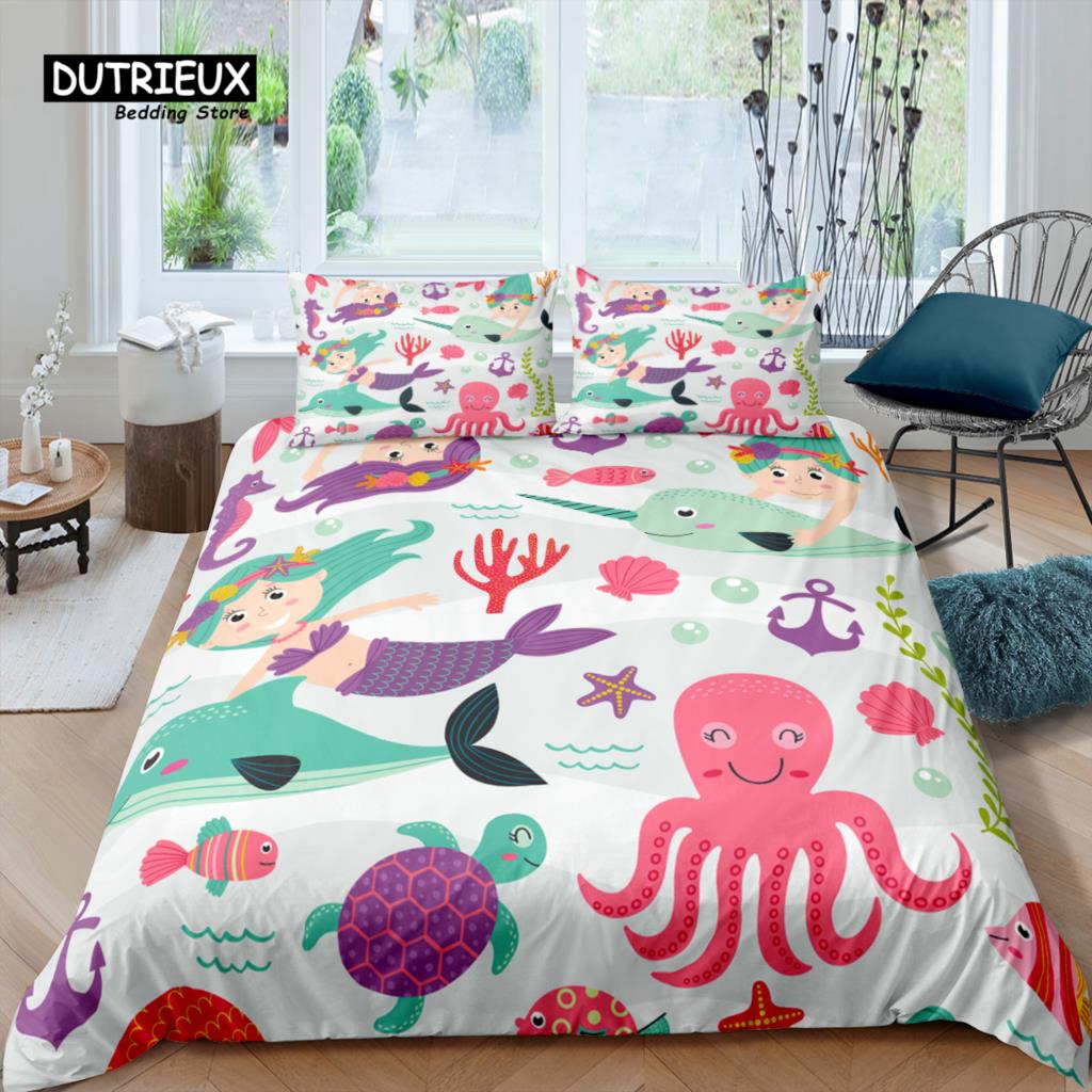 

Роскошный 3D комплект постельного белья «Русалка» для дома, Покрывало на одеяло с наволочками, Морская жизнь, Размер Queen и King, EU/US/AU/UK EU single(135x200cm)