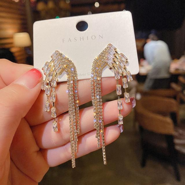 Full Rhinestone Geometric Long Tassel Earrings Women’s Personality Fashion Earrings Wedding Jewelry Birthday Gifts