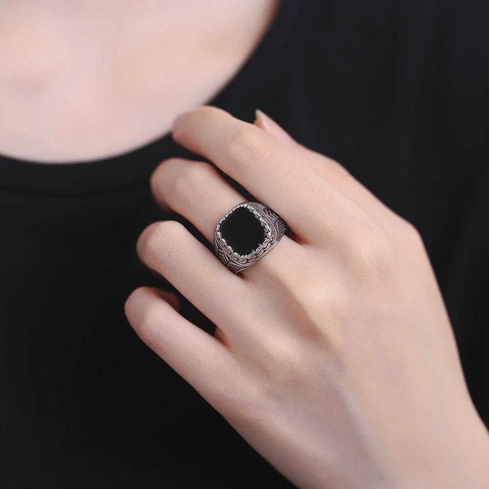Natural 10*12mm Big Black Agate Stone Vintage Ring For Men Women,Noble Atmospheric Temperament CopperPlated Jewelry Rings Gifts