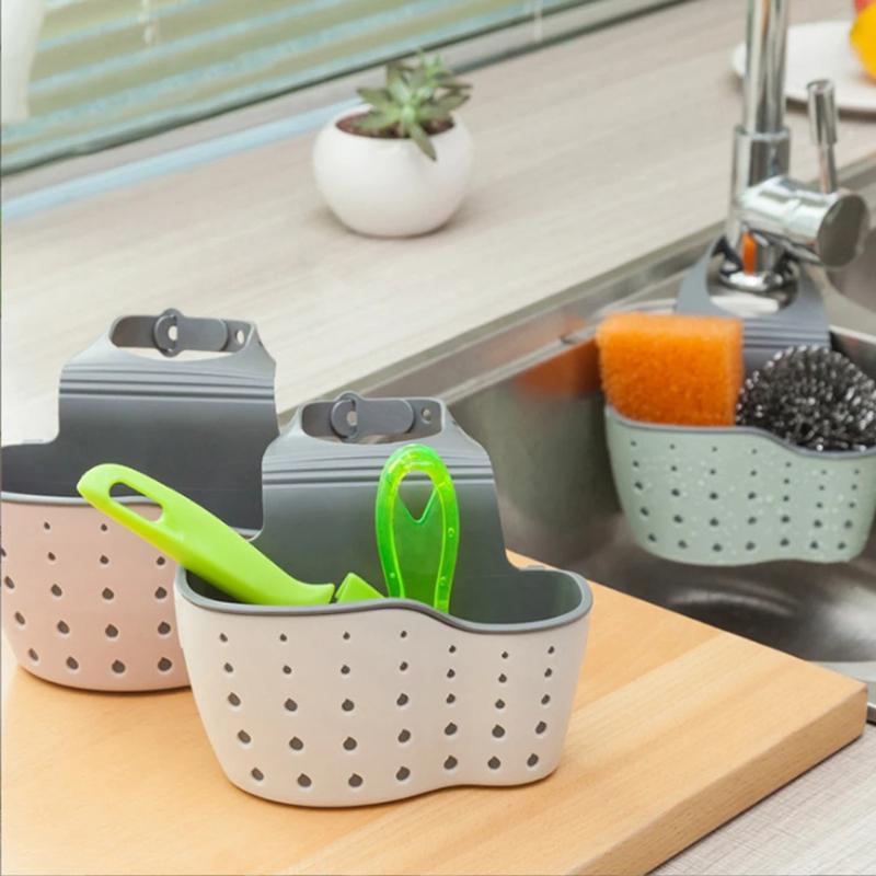 Household Adjustable Button Type Sink Drain Hanging Bag Kitchen Storage Shelf Faucet Sponge Twolayer Drain Hanging Basket
