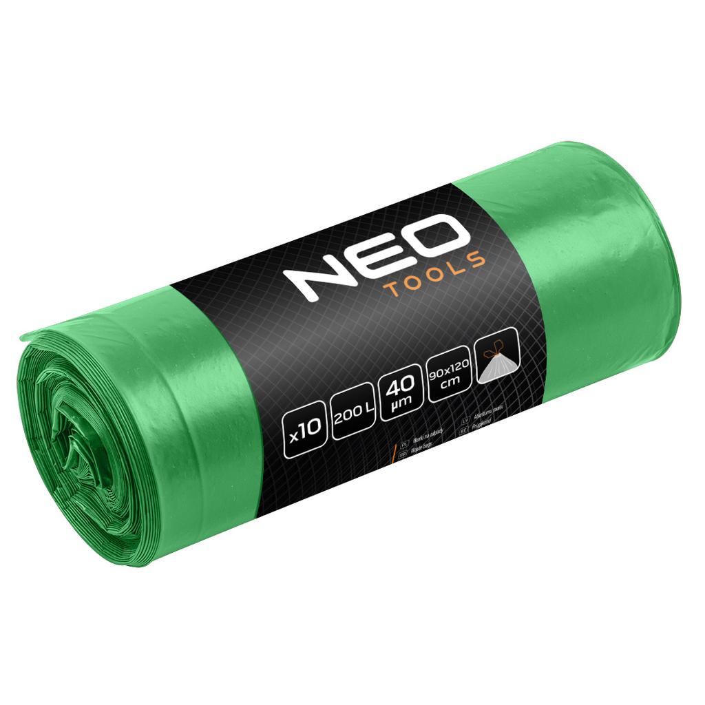 Waste bags 120 L, green with tape, 40 mic, 10 pcs.