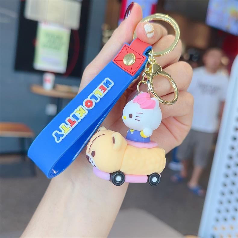 Cute Cartoon 3D Character Bumper Car Keychain Set With Kuromi My Melody Cinnamoroll And Hello Kitty