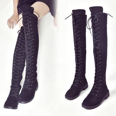 Autumn and Winter New Products Round Head Square Heel Thin Lace-up Knee Boots European and American Knight Boots Women's Boots