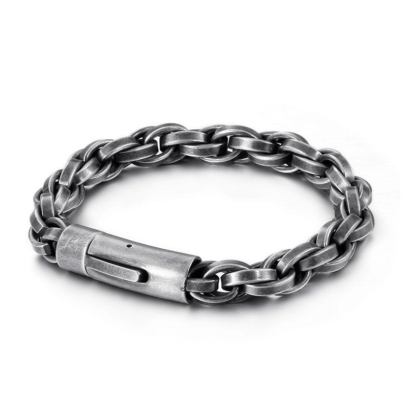 Hip Hop Punk No Fade Vintage Dark Stainless Steel Retro Link Chain Cuff Bracelets Men's Wrist Jewelry