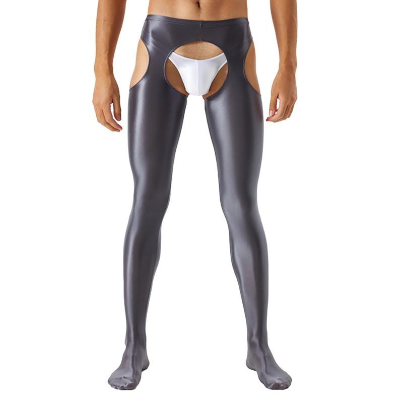 Collant Uomo con Taglio a Forcella Senza Cavallo Collant Lucidi a Vita Media Leggings