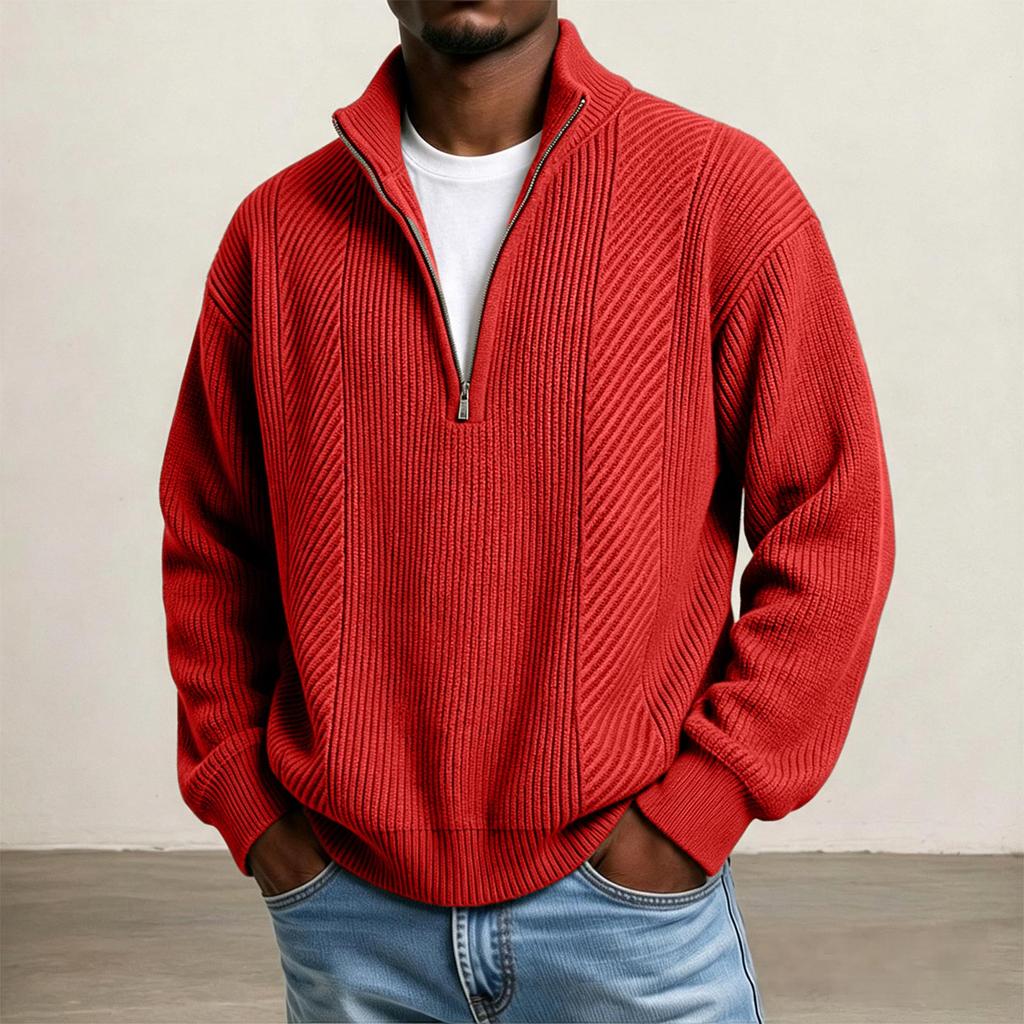 Men's Half Zip Sweatshirt with Stand Collar Knit Casual Pullover for Fall Winter