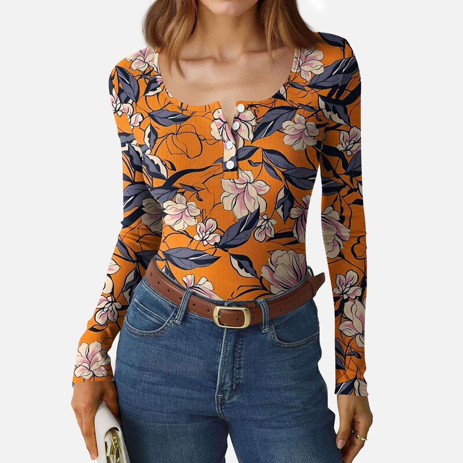 

Женская приталенная футболка Модная повседневная с градиентным принтом Пуловер с круглым вырезом и длинным рукавом S оранжевый