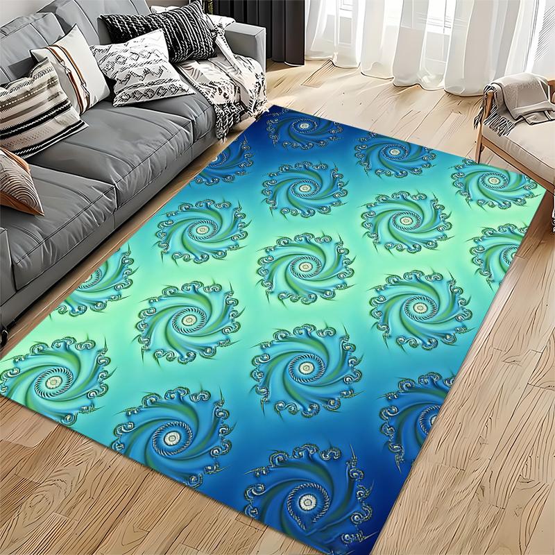 Swirling Ocean Wave Pattern Carpet in Blue and Green Gradient Style Suitable for use as an anti-slip for living room bedroom sofas