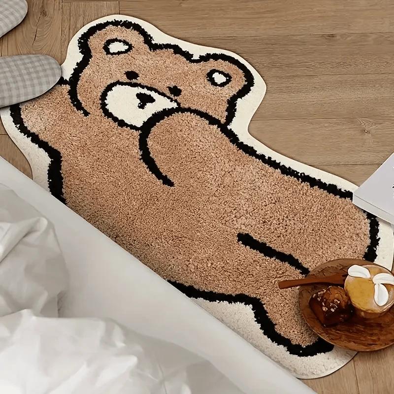 Minimalist Bear Tufted Rug Anti-slip Plush Bedside Carpet Soft Washable Floor Mat for Bedroom Living Room Kids Room