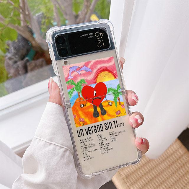 

Чехол для Samsung Galaxy Z Flip 3 5G Funda Z Flip 4, роскошный прозрачный чехол из ПК, жесткий противоударный чехол для телефона Bad Bunny Heart Samsung Z Flip4 5G