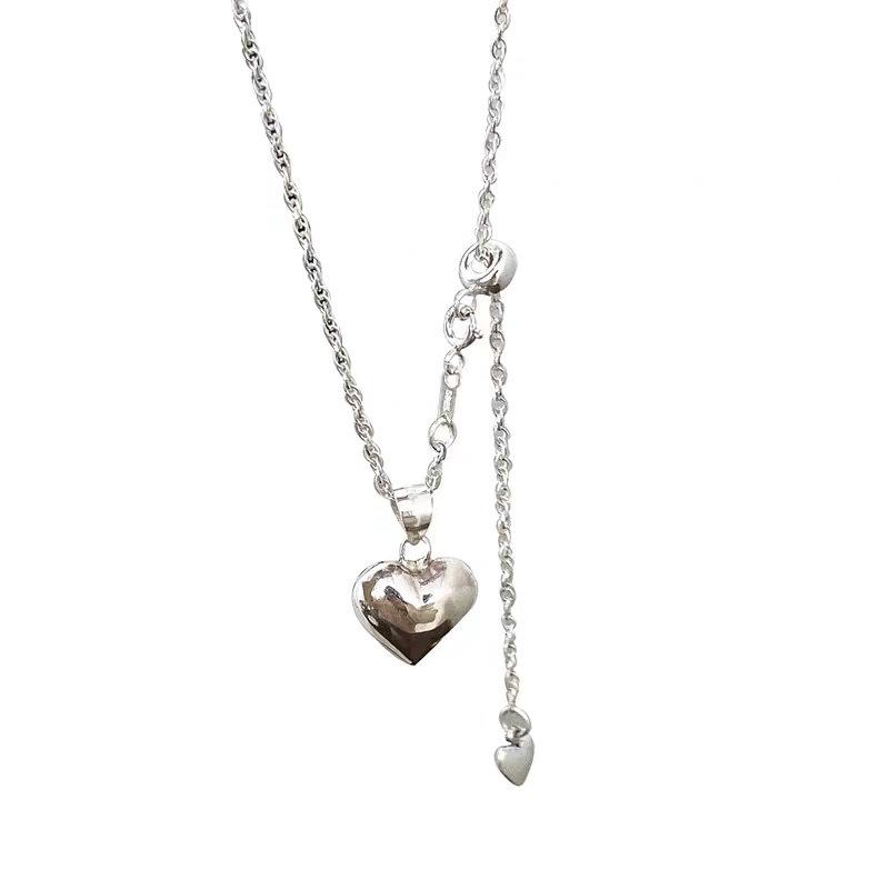 Adjustable Heart Pull Necklace For Women Summer Accessories Minimalist Elegant Pendant Versatile Layering Chain