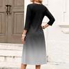 Women's V-Neck Three-Quarter Sleeve Gradient Print Casual Dress for Daily Wear