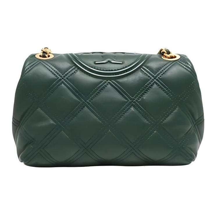 Tory Burch Fleming Diamond Quilted Embossed Print Woven Chain Leather Shoulder Bag Women Shoulder Bag Dark-Green 58102-304