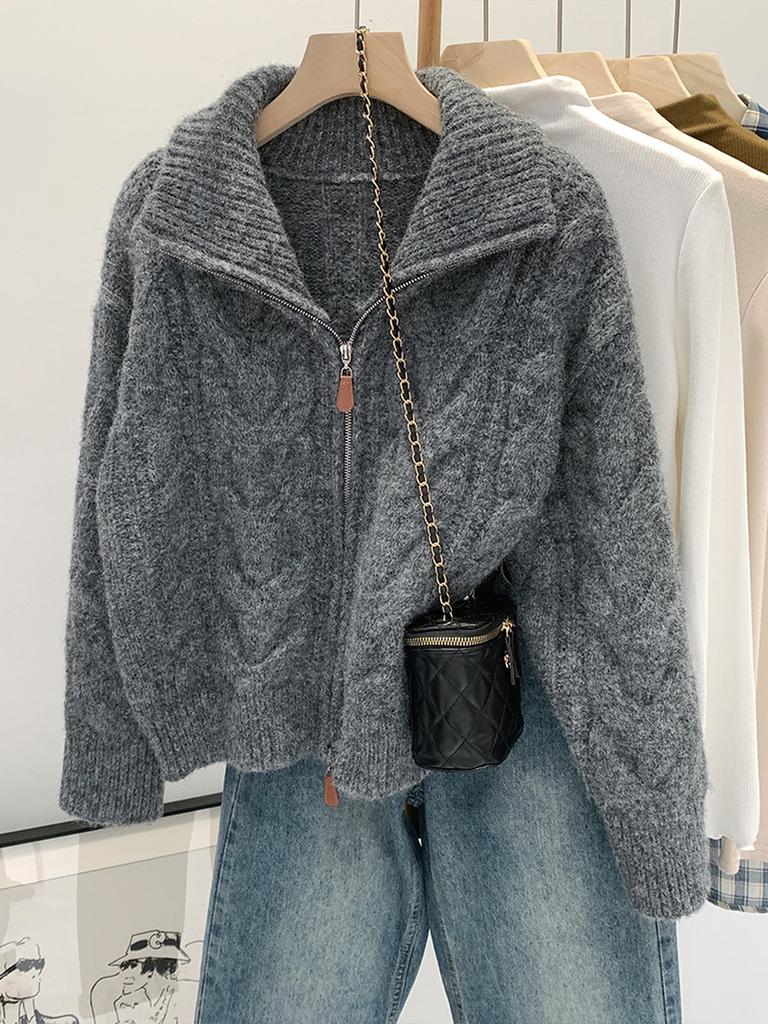 Oversized Chunky Cable Knit Sweater Coat for Women, Autumn Winter High-End Casual Knit Cardigan Top