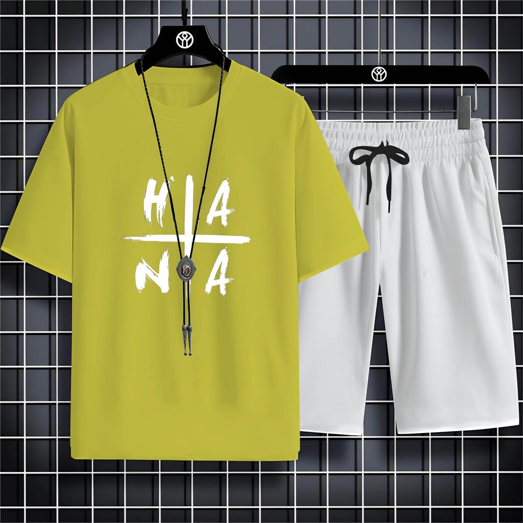 Vier Jahreszeiten Mode Lässig O Kragen 2d Trend Brief Drucken Herren Kurzarm T-Shirt Lose Bequeme Schnell Trocknende Anzug