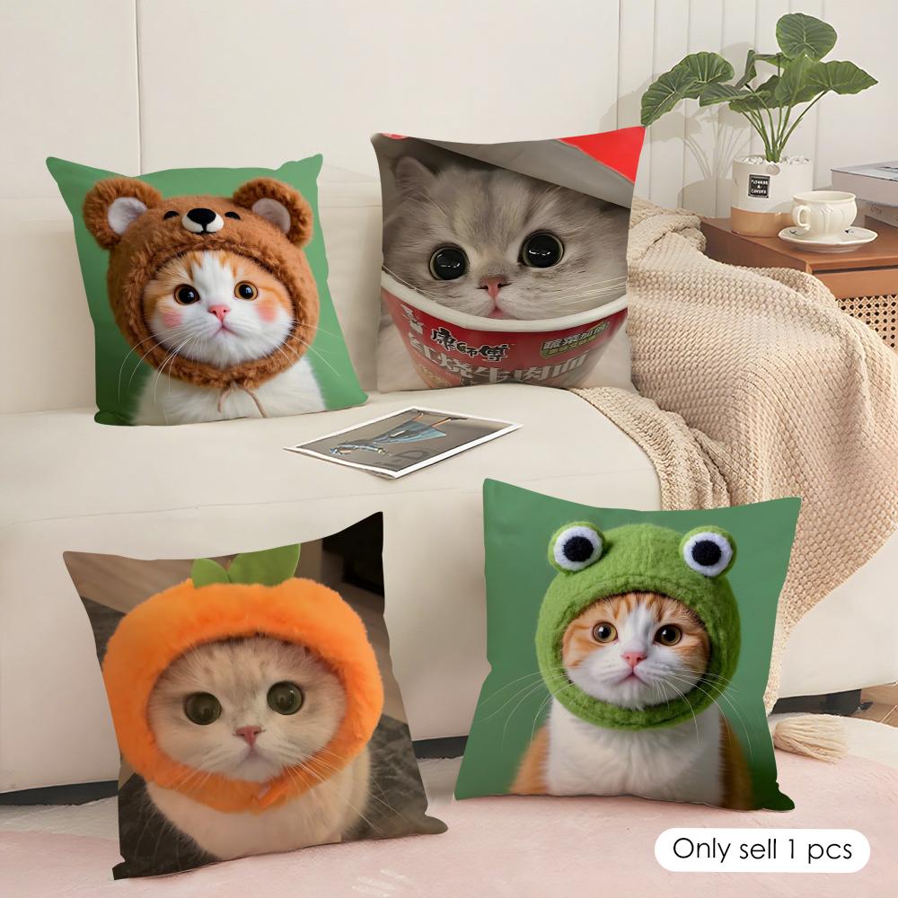 Cute Cat Kawaii Cushion Cover Short Plush Double-Sided Print Square Throw Pillow Covers Sofa Home Cushion Decor