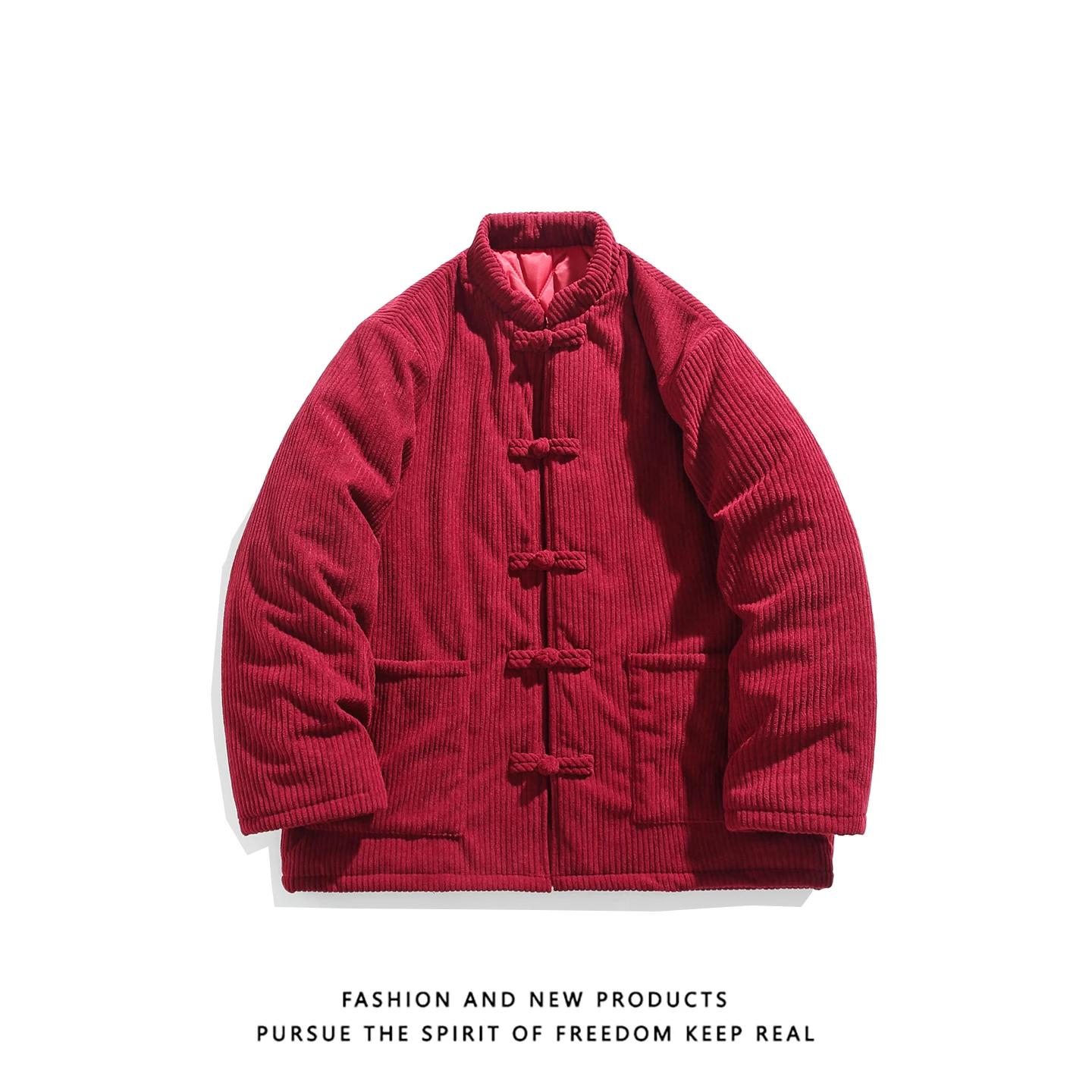 

Мужские парки в китайском стиле осень-зима 2025 года, мужская хлопковая куртка с наполнителем, мужское винтажное пальто в стиле костюма Тан, традиционные куртки Ханфу XXL красный