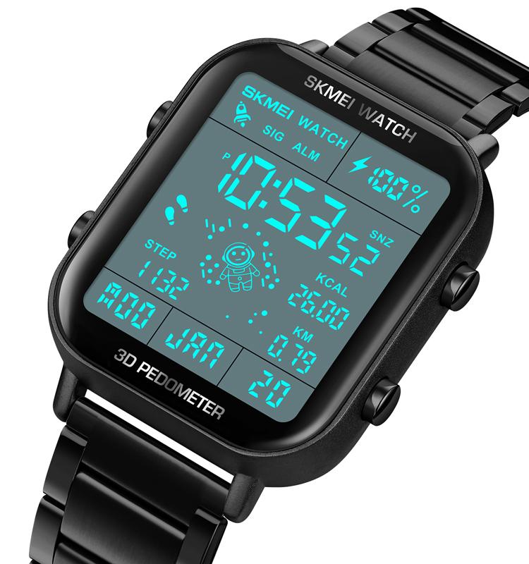 SKMEI 1888 New Design Golden Mens Digital Watch Costume Stainless Steel Band Rectangle Chrono Vintage Business Wristwatch