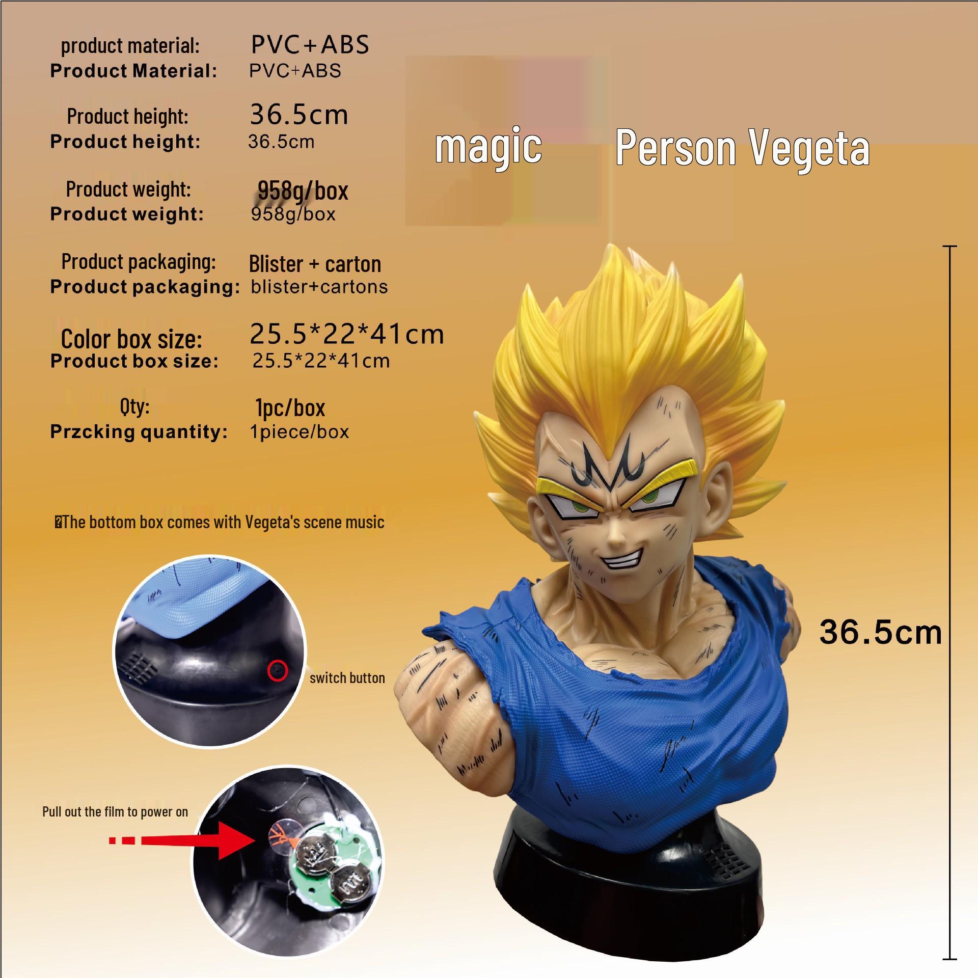 Majin Vegeta Headshot Sculpture with Musical Base & 7 Dragon Balls 36.5 cm