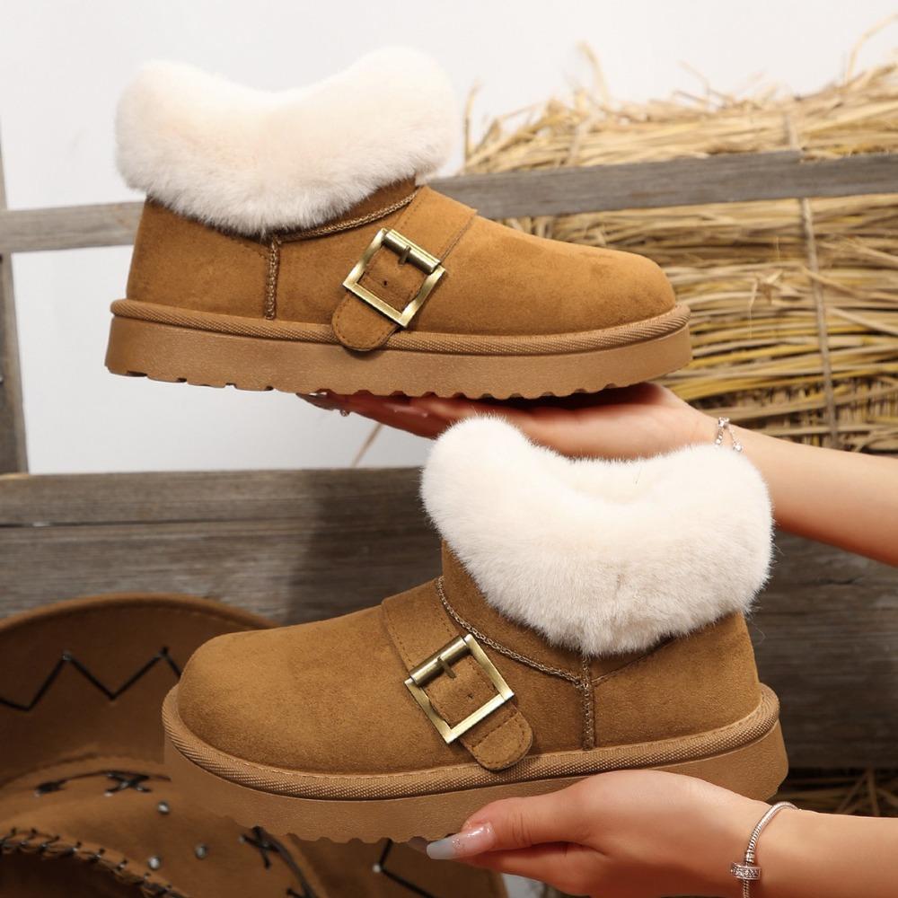 2025 Autumn/Winter New Style Thick-Soled Snow Boots for Women - Warm Short-Cut Solid Color Suede Casual Outdoor Cotton Shoes