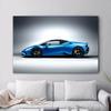 Solid Wood Frame Huracan Evo Sport Car Supercar Blue Car Home Decor Posters Canvas Printed Wall Art Painting Living Room Decoration