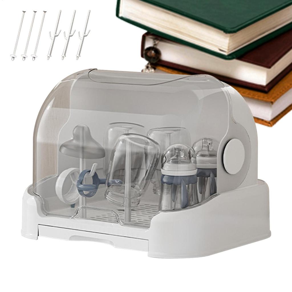Baby bottle drying rack with lid & removable drain tray dustproof baby bottle storage rack comes with 6 drain supports supplies