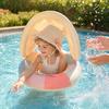 Baby Pool Float with Canopy Vintage Striped Inflatable Swim Ring with Safety Seat