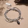 Simple Stacked Snake Chain Bracelet Links Bracelet Cross Charm Pendant Adjustable Jewelry