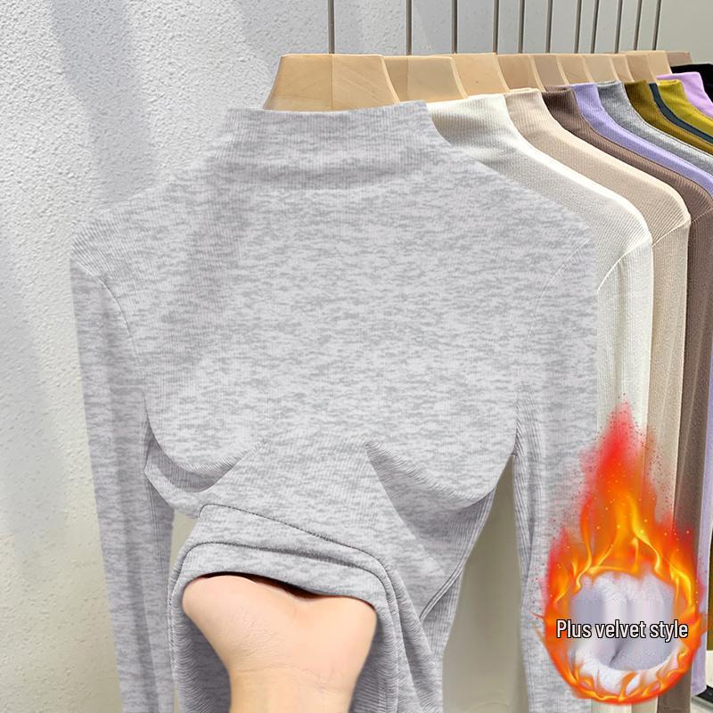 Dames 2026 Ribgebreide Turtleneck Longsleeve Basislaag met Fluwelen Voering