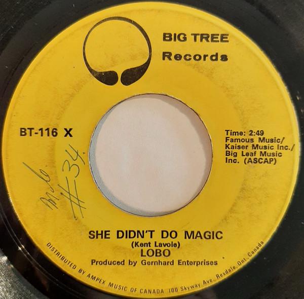 

7inch Record LOBO She Didnt Do Magic BT116 Big Tree Record 1971 Canada Pop Used