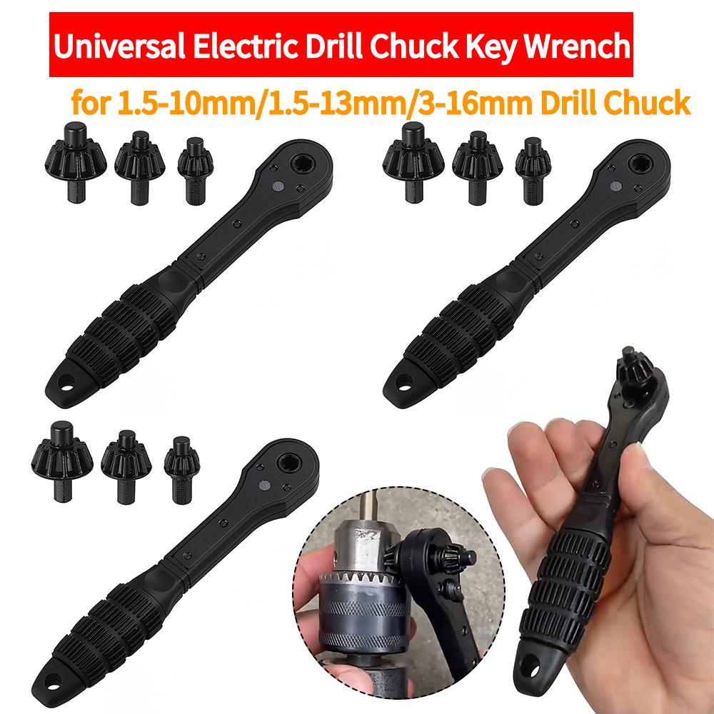 3-in-1 Ratchet Drill Chuck Key Wrench Universal Chuck Key Replacement Tool Quick Disassembly Three-jaw Key Drill Accessories